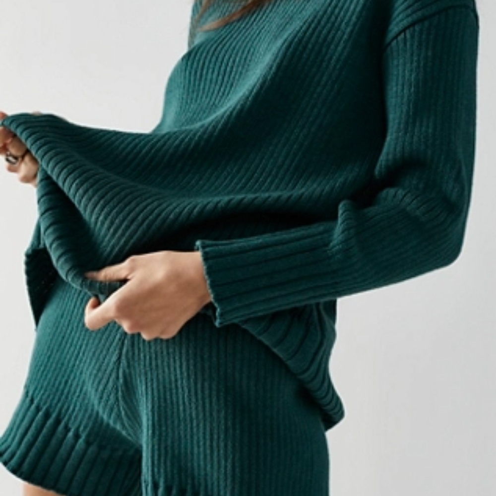 Free People Trez Teal Ribbed Knit Sweater